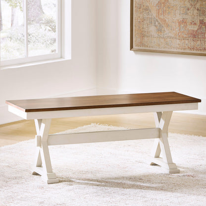 Ocala Furniture Outlet - Ashley Furniture - Brinfern Dining Room - Large Dining Room Bench / Brown/Antique White / 48"W x 16"D x 19"H - PCD628-00