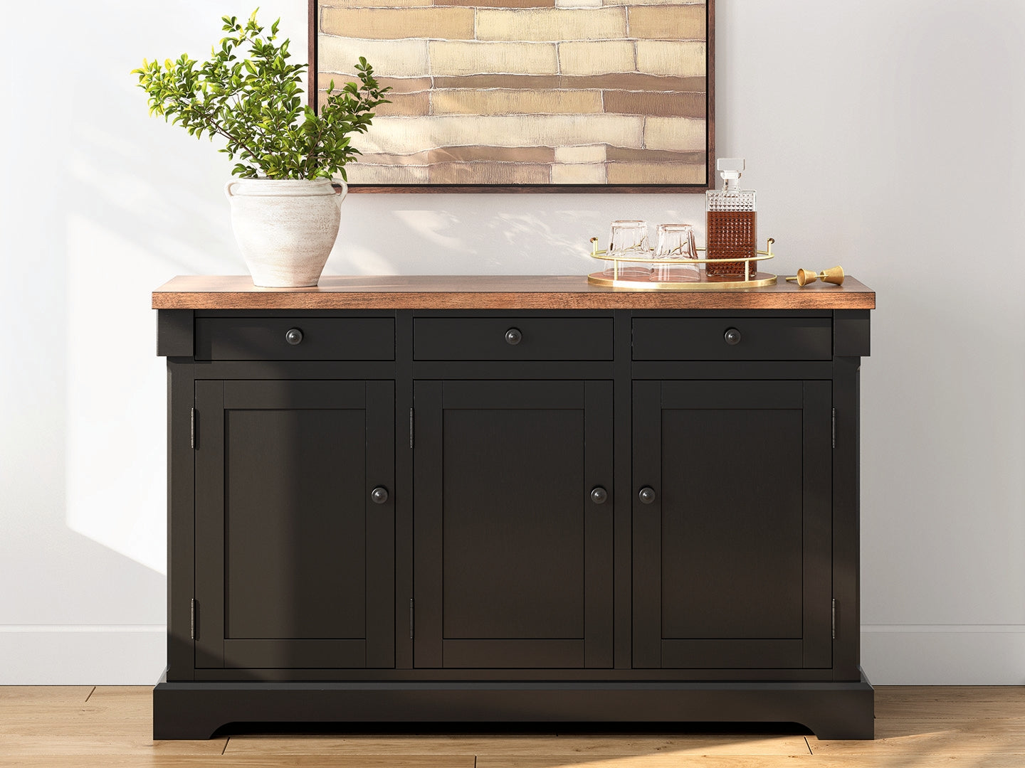 Ocala Furniture Outlet - Ashley Furniture - Wildenauer Dining Room - Dining Room Buffet / Brown/Black / 59"W x 18"D x 37"H - D634-80