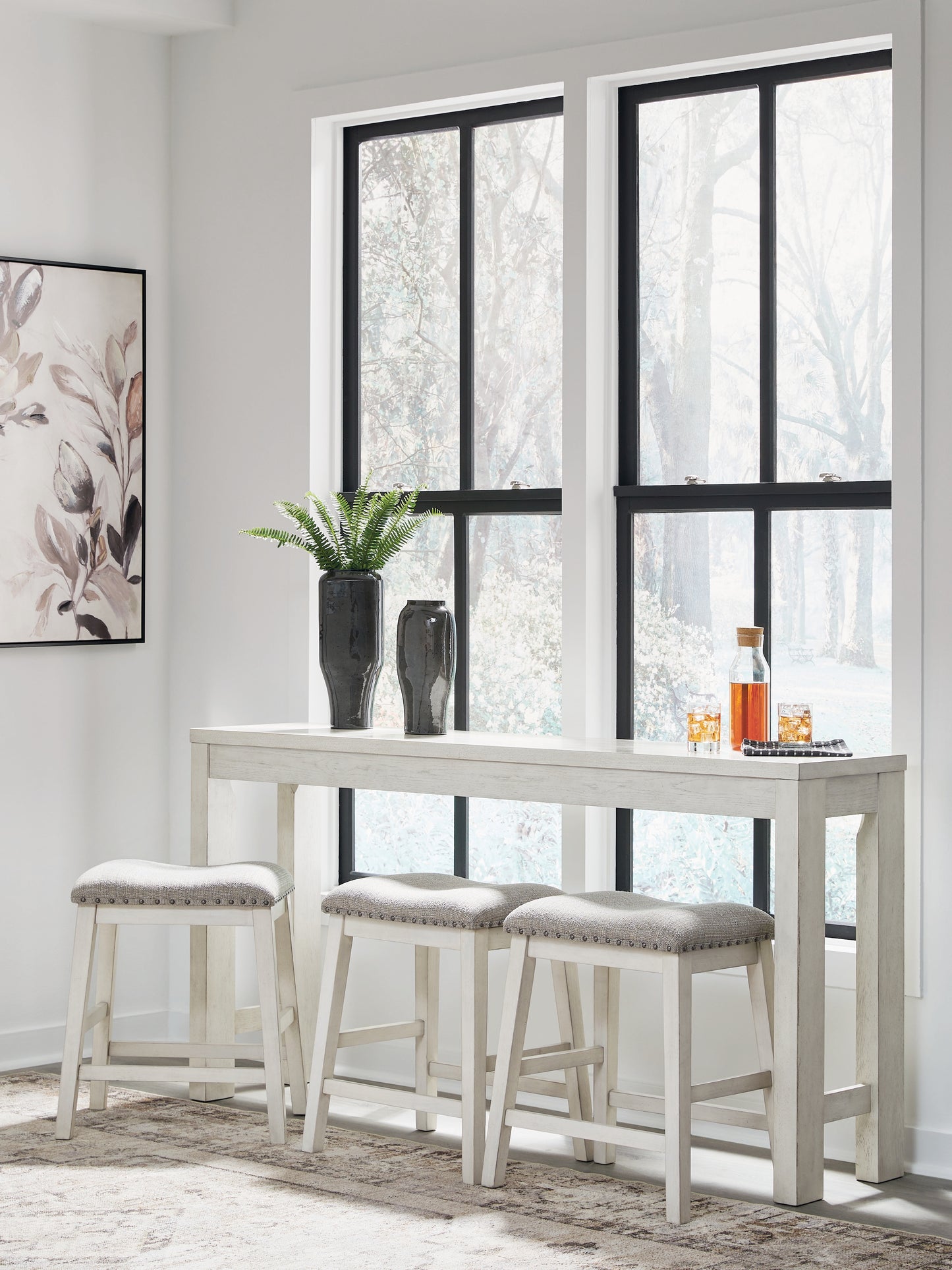 Ocala Furniture Outlet - Ashley Furniture - Robbinsdale Dining Room - RECT DRM Counter TBL Set(4/CN) / Antique White / 72"W x 16"D x 36"H - D642-113