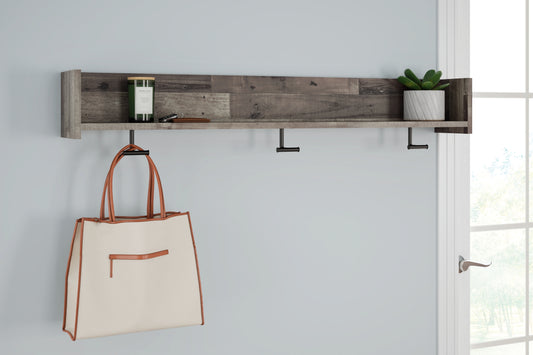 Ocala Furniture Outlet - Ashley Furniture - Neilsville Wall Decor - Wall Mounted Coat Rack w/Shelf / Whitewash - EA2320-151