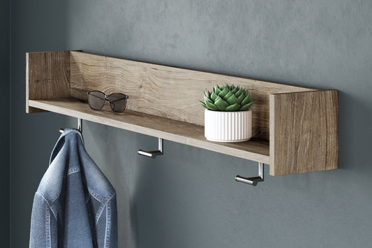 Ocala Furniture Outlet - Ashley Furniture - Oliah Wall Decor - Wall Mounted Coat Rack w/Shelf / Natural - EA2270-151