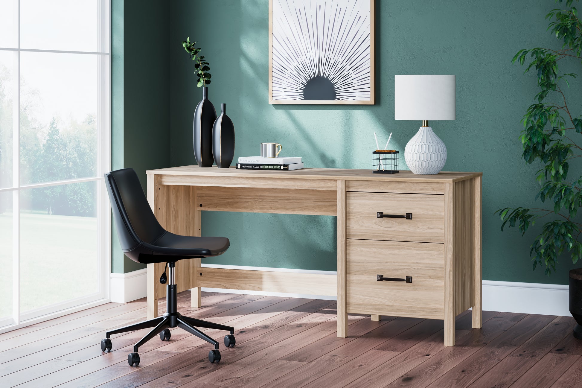 Ocala Furniture Outlet - Ashley Furniture - Battelle Office Desk - 60" Home Office Desk with Return / Tan - H3929H1