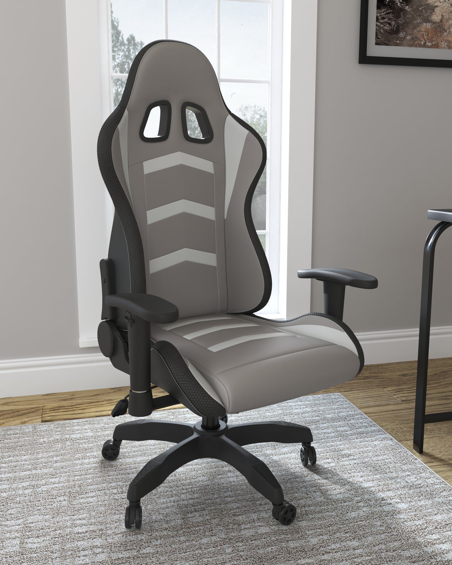 Ocala Furniture Outlet - Ashley Furniture - Lynxtyn Desk Chair - Home Office Swivel Desk Chair / White/Gray - H400-08A