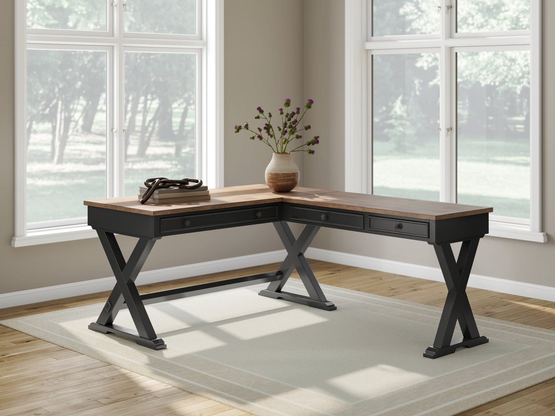 Ocala Furniture Outlet - Ashley Furniture - Wildenauer Office Desk - Home Office Desk / Brown/Black - H664H2