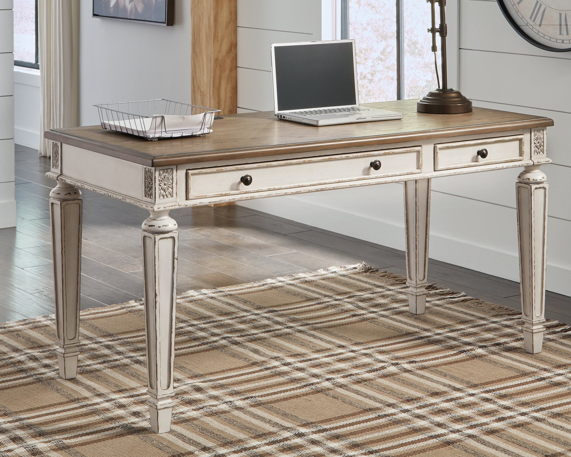 Ocala Furniture Outlet - Ashley Furniture - Realyn Office Desk - Home Office Desk / White/Brown - H743-34
