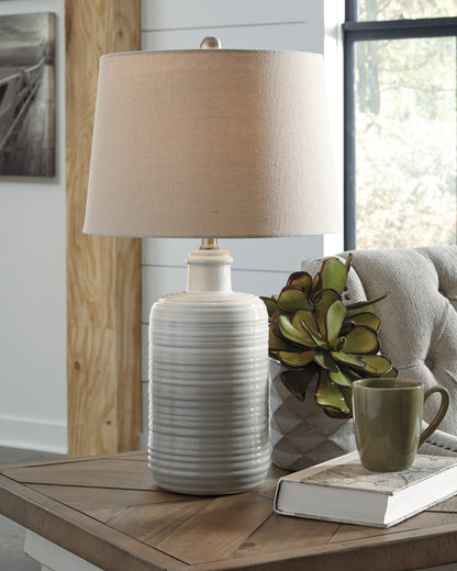 Ocala Furniture Outlet - Ashley Furniture - Marnina Lighting - Ceramic Table Lamp (Set of 2) / Taupe - L121854