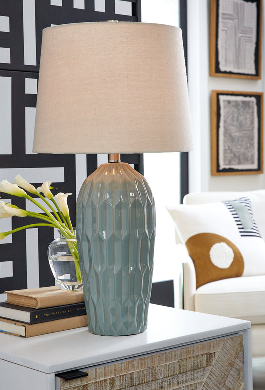 Ocala Furniture Outlet - Ashley Furniture - Hadbury Lighting - Ceramic Table Lamp (Set of 2) / Pale Blue/Teal - L178034