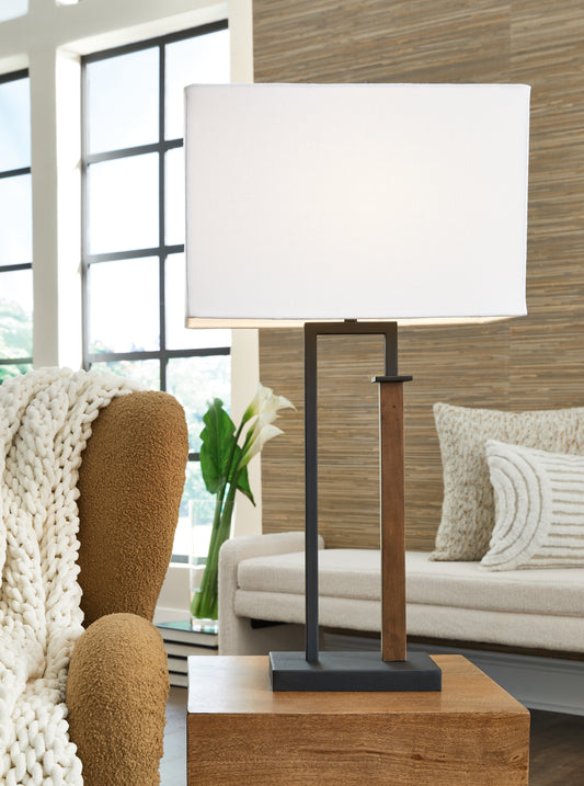 Ocala Furniture Outlet - Ashley Furniture - Voslen Lighting - Metal Table Lamp (Set of 2) / Black/Brown - L204554