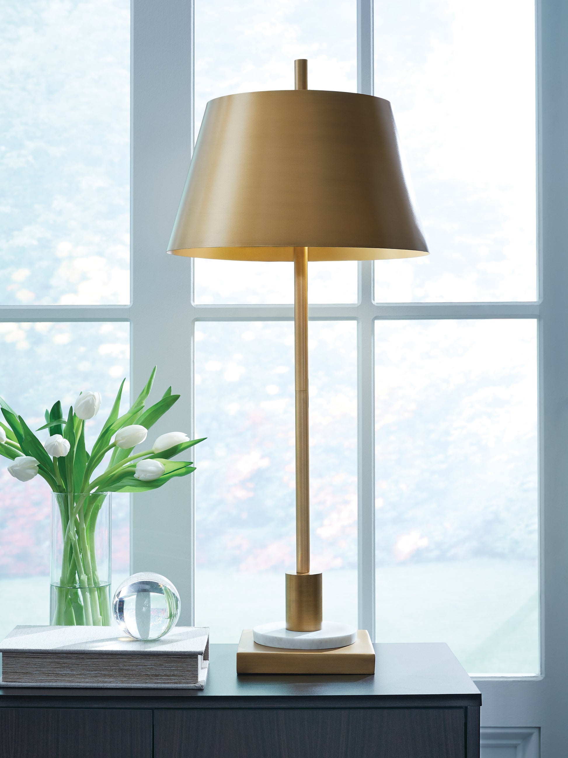 Ocala Furniture Outlet - Ashley Furniture - Fritzburn Lighting - Metal Table Lamp (1/CN) / Gold Finish/White - L208444