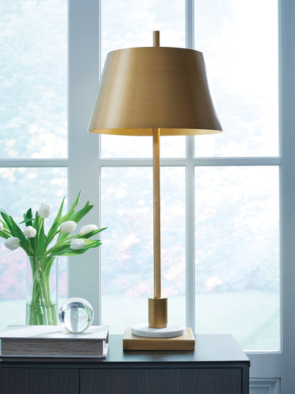 Ocala Furniture Outlet - Ashley Furniture - Fritzburn Lighting - Metal Table Lamp (1/CN) / Gold Finish/White - L208444