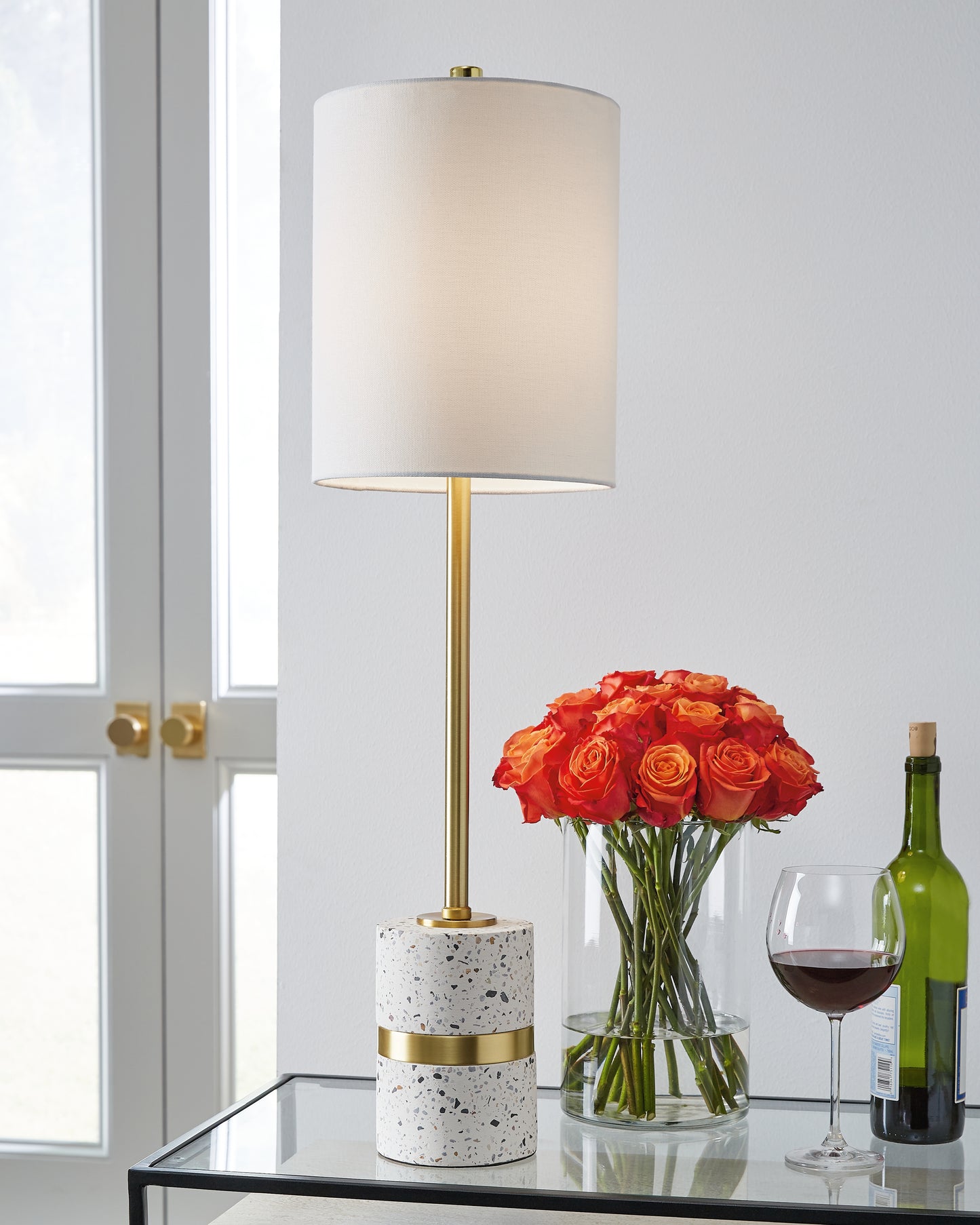 Ocala Furniture Outlet - Ashley Furniture - Maywick Lighting - Table Lamp (Set of 2) / White/Brass Finish - L235674X2
