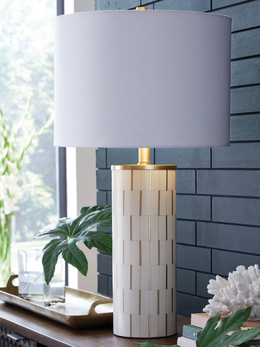 Ocala Furniture Outlet - Ashley Furniture - Faridworth Lighting - Poly Table Lamp (1/CN) / White/Gold Finish - L235954