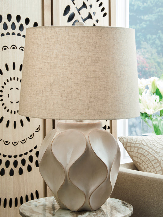 Ocala Furniture Outlet - Ashley Furniture - Edselham Lighting - Paper Table Lamp (1/CN) / Distressed Cream - L235974
