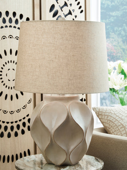 Ocala Furniture Outlet - Ashley Furniture - Edselham Lighting - Paper Table Lamp (1/CN) / Distressed Cream - L235974