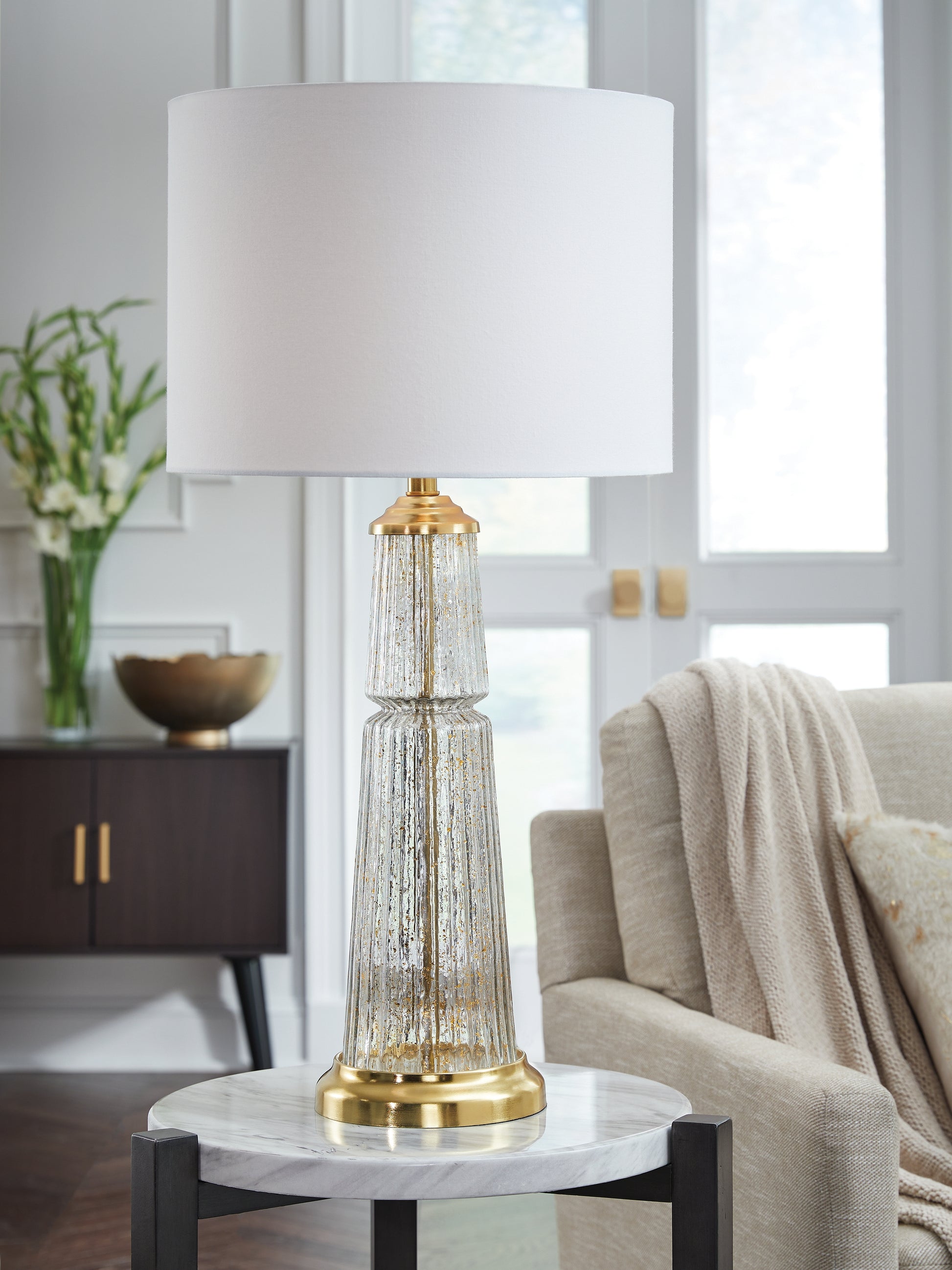 Ocala Furniture Outlet - Ashley Furniture - Bakersboro Lighting - Glass Table Lamp (1/CN) / Clear/Gold Finish - L430884