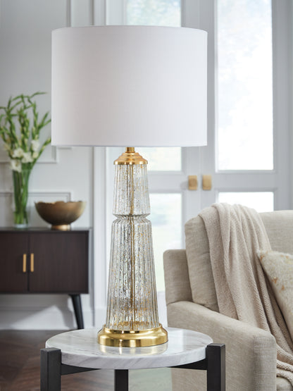 Ocala Furniture Outlet - Ashley Furniture - Bakersboro Lighting - Glass Table Lamp (1/CN) / Clear/Gold Finish - L430884