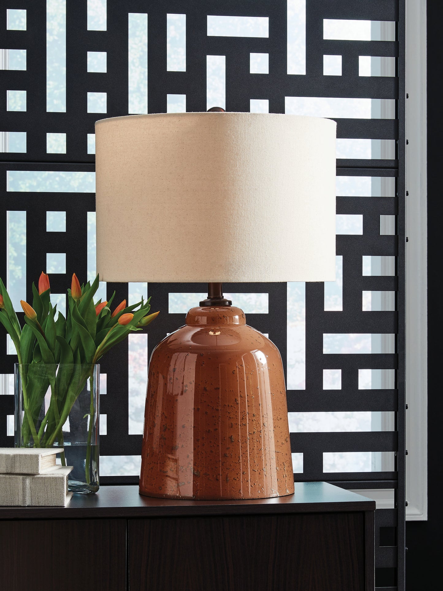Ocala Furniture Outlet - Ashley Furniture - Aaleahya Lighting - Glass Table Lamp (1/CN) / Rust - L430904