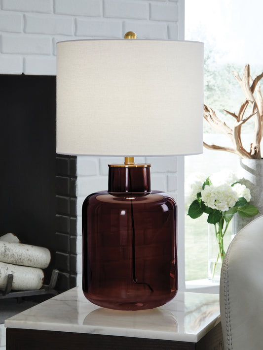 Ocala Furniture Outlet - Ashley Furniture - Mette Lighting - Glass Table Lamp (1/CN) / Brown/Gold Finish - L430924