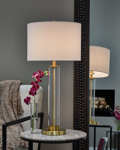 Ocala Furniture Outlet - Ashley Furniture - Orenman Lighting - Glass Table Lamp (Set of 2) / Clear/Brass Finish - L431584