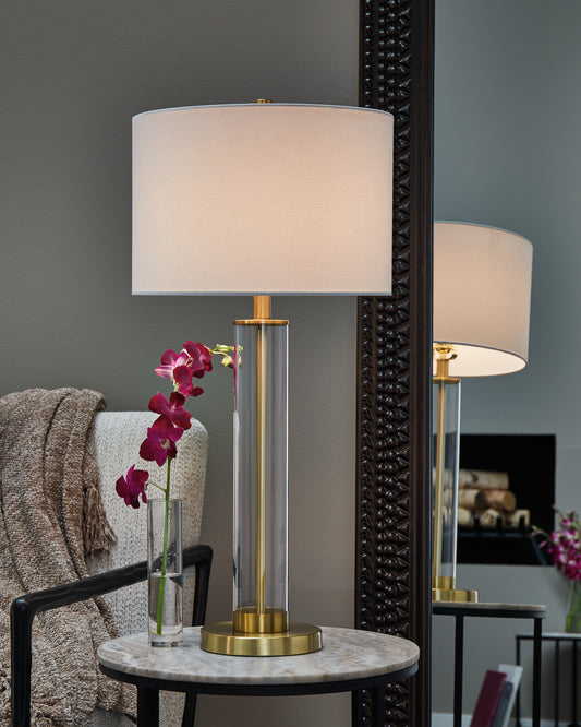 Ocala Furniture Outlet - Ashley Furniture - Orenman Lighting - Glass Table Lamp (Set of 2) / Clear/Brass Finish - L431584