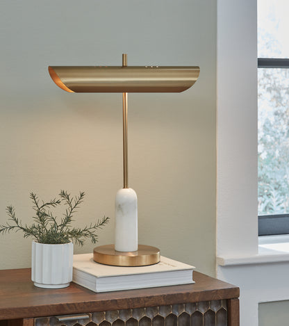Ocala Furniture Outlet - Ashley Furniture - Rowleigh Lighting - Marble Desk Lamp (1/CN) / Gold Finish/White - L734392