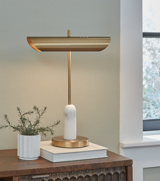 Ocala Furniture Outlet - Ashley Furniture - Rowleigh Lighting - Marble Desk Lamp (1/CN) / Gold Finish/White - L734392