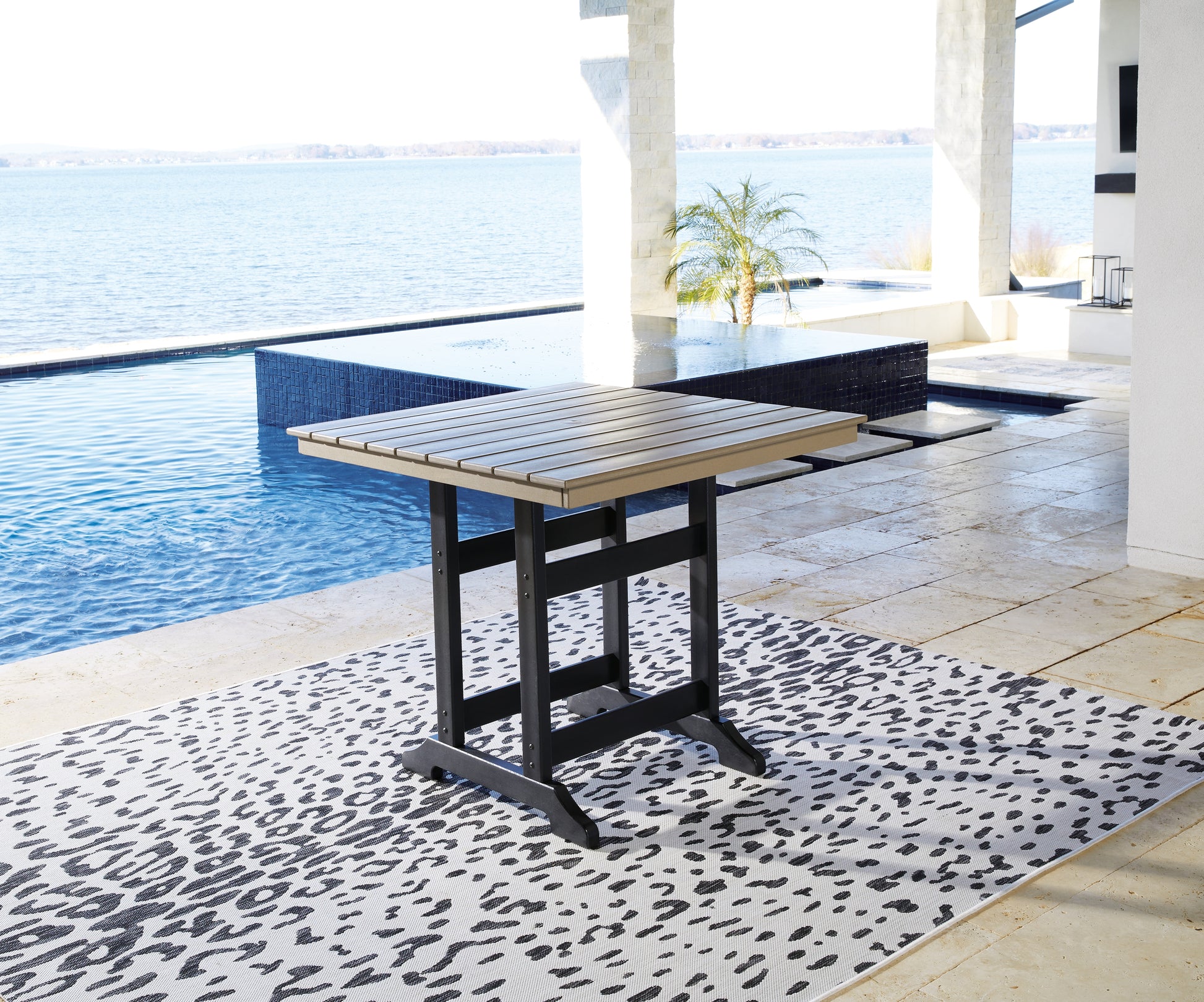 Ocala Furniture Outlet - Ashley Furniture - Fairen Trail Outdoor - Square Counter TBL w/UMB OPT / Black/Driftwood - P211-632