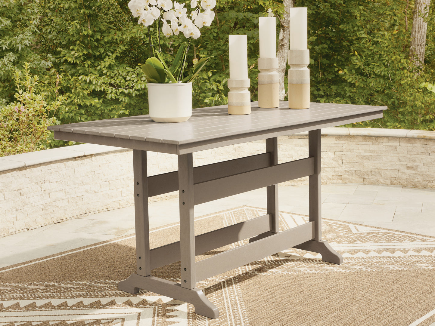 Ocala Furniture Outlet - Ashley Furniture - Seacliff Beach Outdoor - RECT COUNTER TABLE W/UMB OPT / Medium Brown - PCP228-642