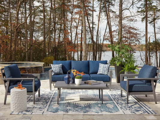 Ocala Furniture Outlet - Ashley Furniture - Gali Outdoor - Sofa/Chairs/Table Set (4/CN) / Gray/Blue - P275-081