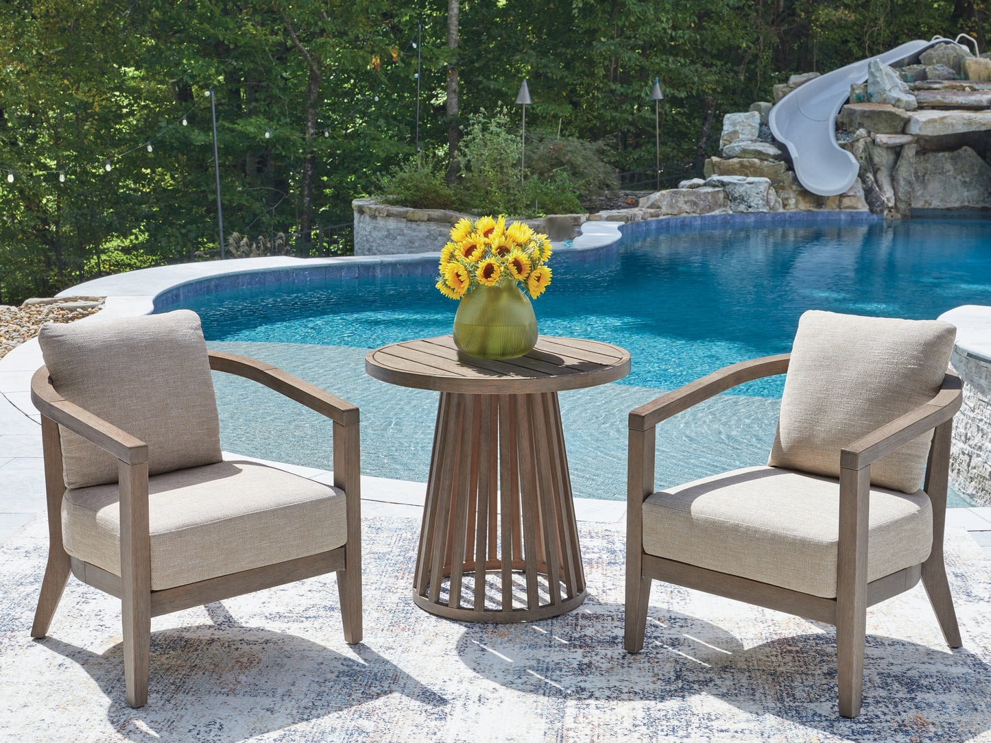 Ocala Furniture Outlet - Ashley Furniture - Joy Lagoon Outdoor - Chairs w/CUSH/Table Set (3/CN) - PCP310-050