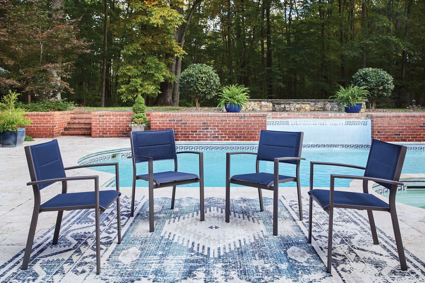 Ocala Furniture Outlet - Ashley Furniture - Rocky Creek Outdoor - Sling Arm Chair (4/CN) / Blue/Gray - PCP326-601A