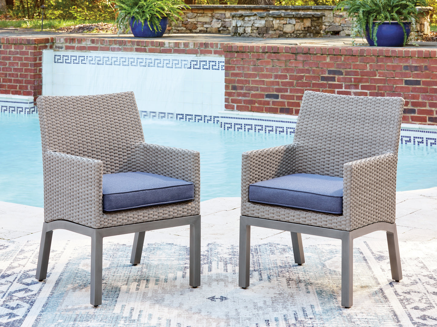Ocala Furniture Outlet - Ashley Furniture - Half Moon Beach Outdoor - Arm Chair With Cushion (Set of 2) / Blue/Gray - PCP418-601A