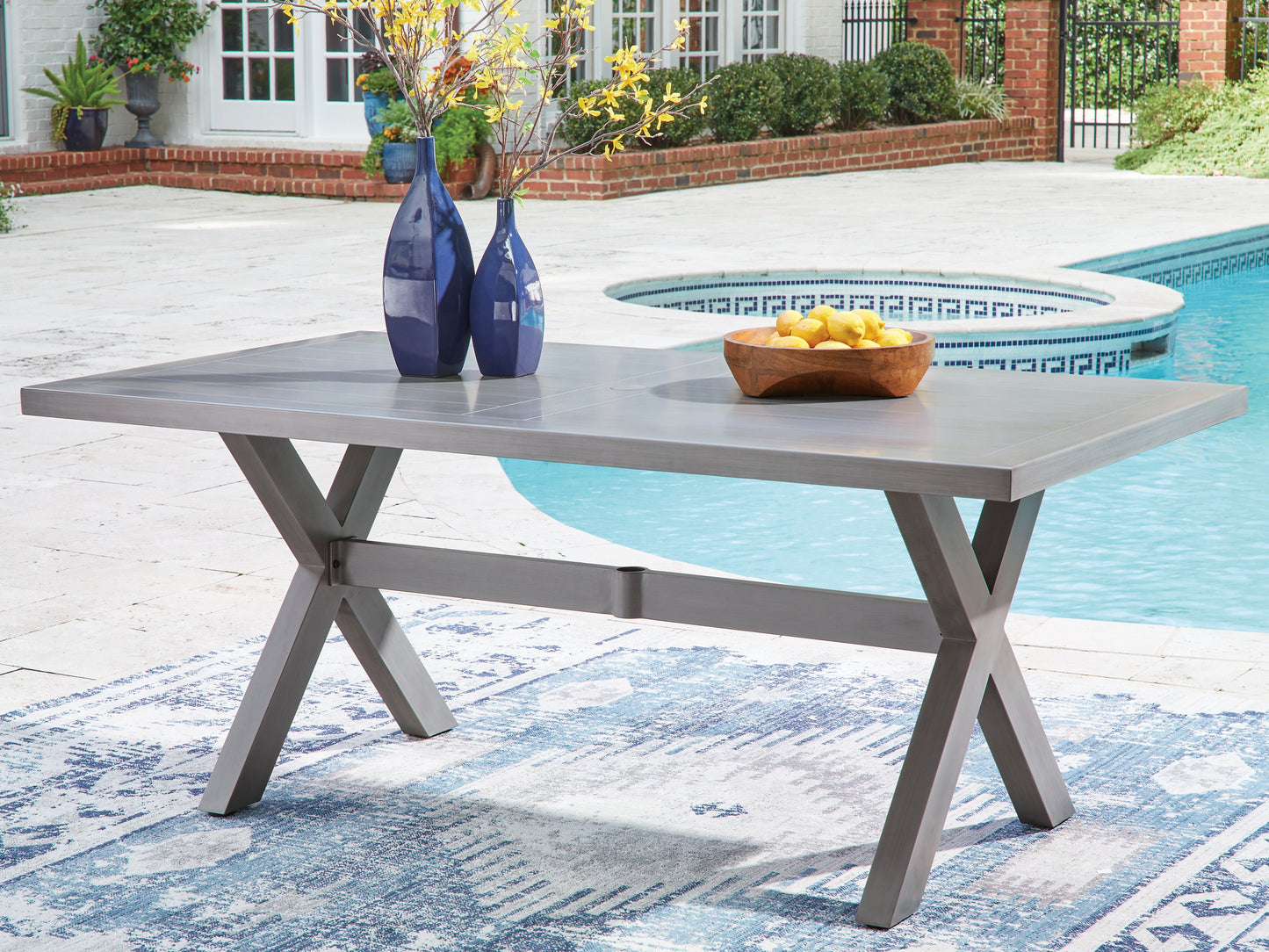 Ocala Furniture Outlet - Ashley Furniture - Half Moon Beach Outdoor - RECT Dining Table w/UMB OPT / Gray - PCP418-625