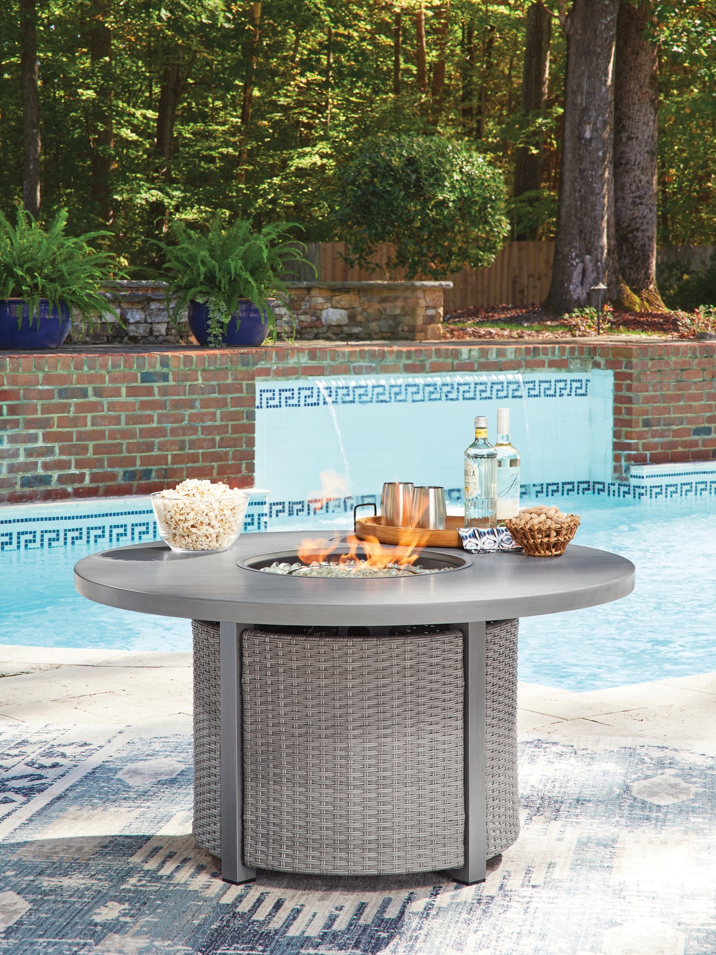 Ocala Furniture Outlet - Ashley Furniture - Half Moon Beach Outdoor - Round Fire Pit Table / Gray - PCP418-776
