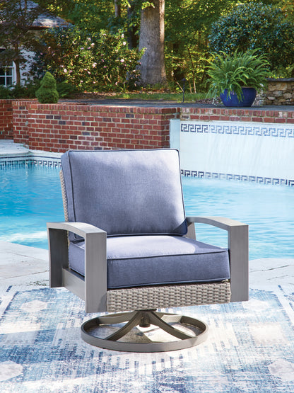 Ocala Furniture Outlet - Ashley Furniture - Half Moon Beach Outdoor - Swivel Lounge w/ Cushion / Blue/Gray - PCP418-821