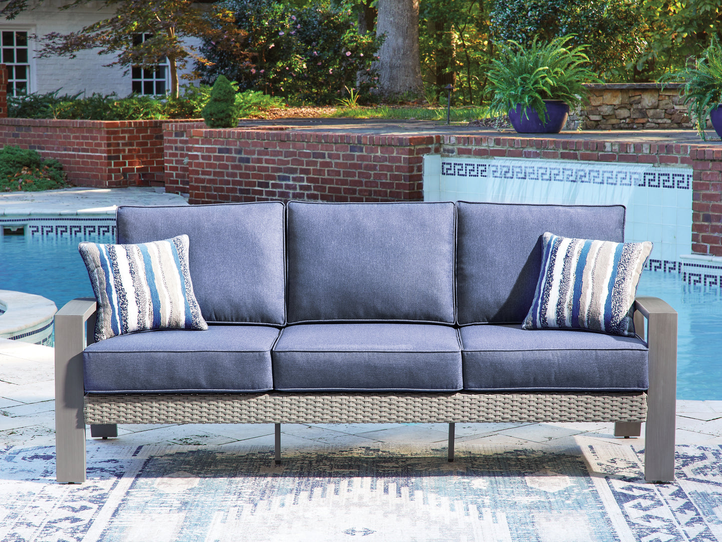 Ocala Furniture Outlet - Ashley Furniture - Half Moon Beach Outdoor - Sofa with Cushion / Blue/Gray - PCP418-838