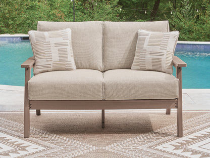 Ocala Furniture Outlet - Ashley Furniture - Grover Beach Outdoor - Loveseat w/Cushion / Driftwood - PCP422-835
