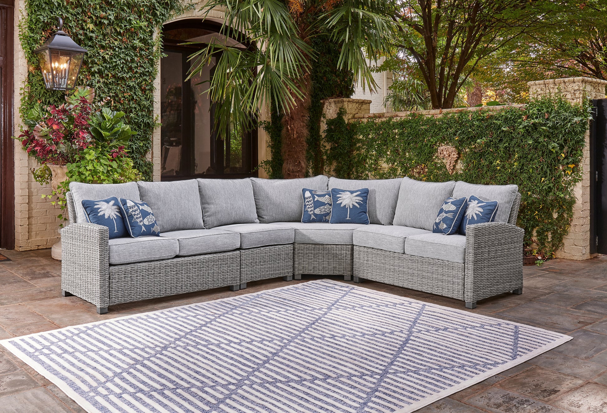 Ocala Furniture Outlet - Ashley Furniture - Naples Beach Outdoor - 4-Piece Outdoor Sectional / Light Gray - P439P2