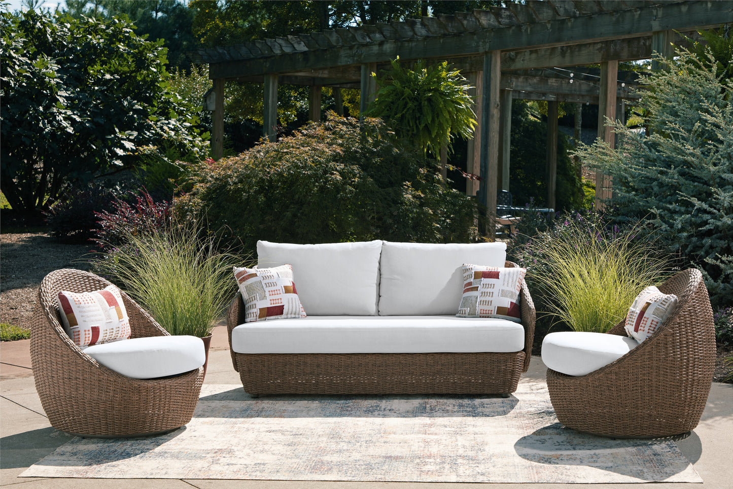Ocala Furniture Outlet - Ashley Furniture - Double Point Outdoor - Love/Swivel Chairs Set (3/CN) / Beige - PCP503-070