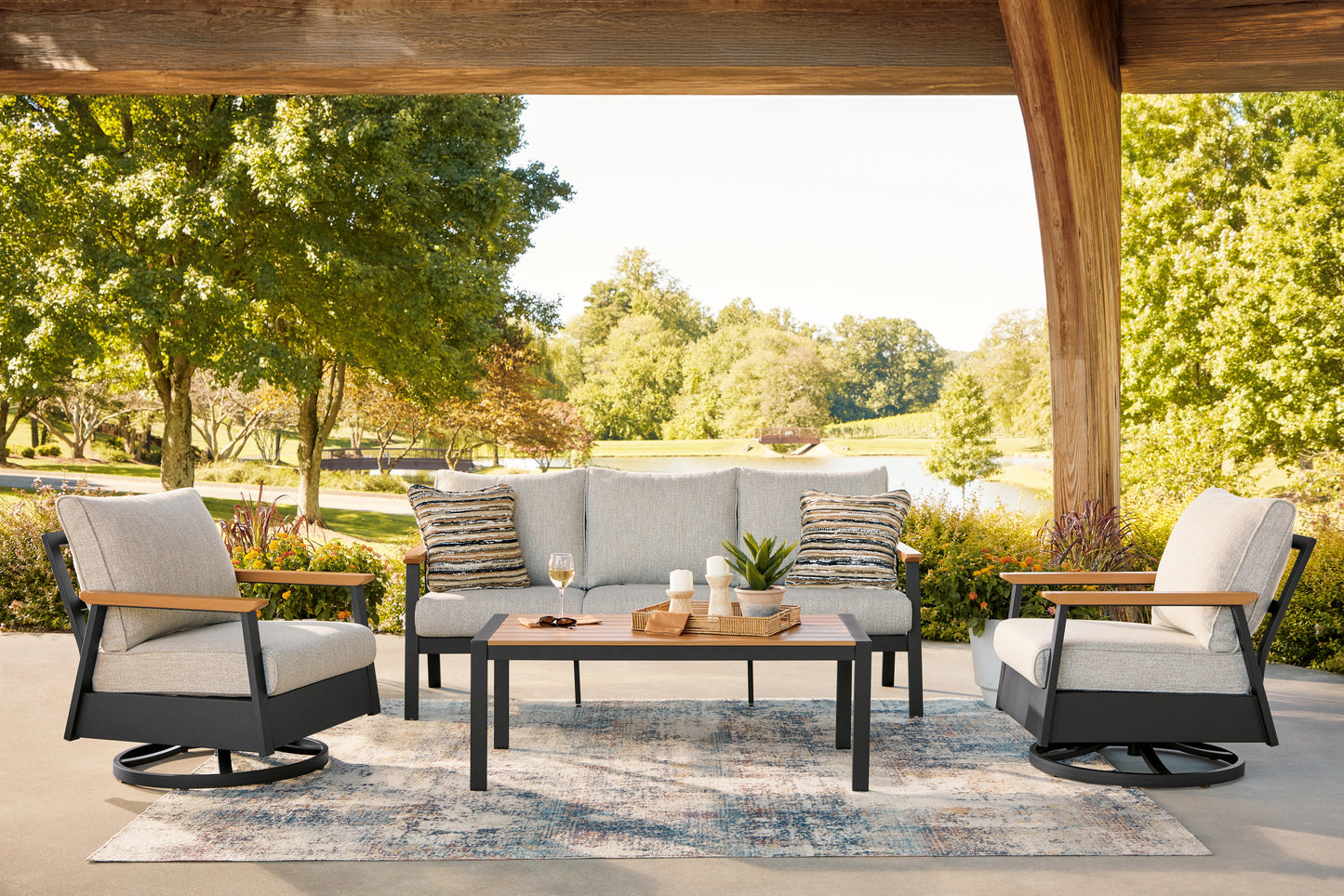 Ocala Furniture Outlet - Ashley Furniture - Carmel Highlands Outdoor - Sofa/Chairs/Table Set (4/CN) - PCP513-081
