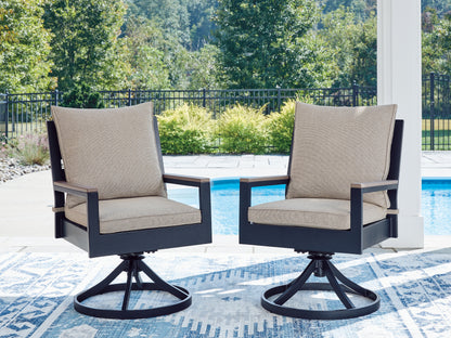 Ocala Furniture Outlet - Ashley Furniture - East Beach Outdoor - Swivel Chair w/Cushion (Set of 2) / Navy Blue/Driftwood - PCP587-602A