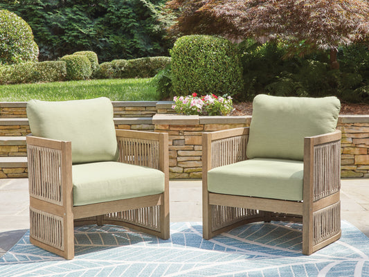 Ocala Furniture Outlet - Ashley Furniture - Serena Shores Outdoor - Lounge Chair w/Cushion (Set of 2) / Beige/Green - PCP604-820