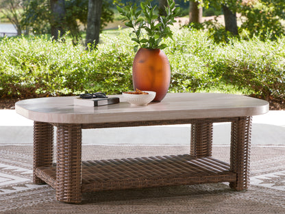 Ocala Furniture Outlet - Ashley Furniture - Dolan Creek Outdoor - Rectangular Cocktail Table / Beige/Brown - PCP610-701