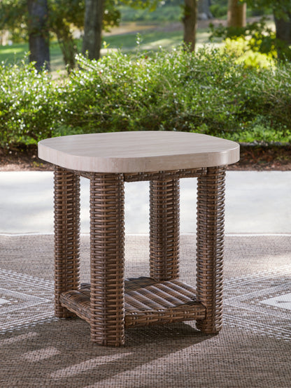 Ocala Furniture Outlet - Ashley Furniture - Dolan Creek Outdoor - Square End Table / Beige/Brown - PCP610-702