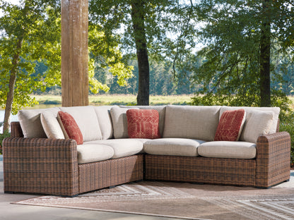 Ocala Furniture Outlet - Ashley Furniture - Dolan Creek Outdoor - 3-Piece Outdoor Sectional / Beige/Brown - PCP610P1