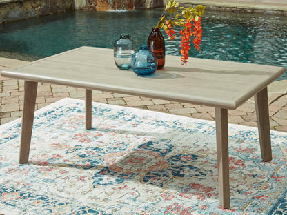Ocala Furniture Outlet - Ashley Furniture - Cliff Trails Outdoor - RECT Dining Table w/UMB OPT / Beige - PCP690-625