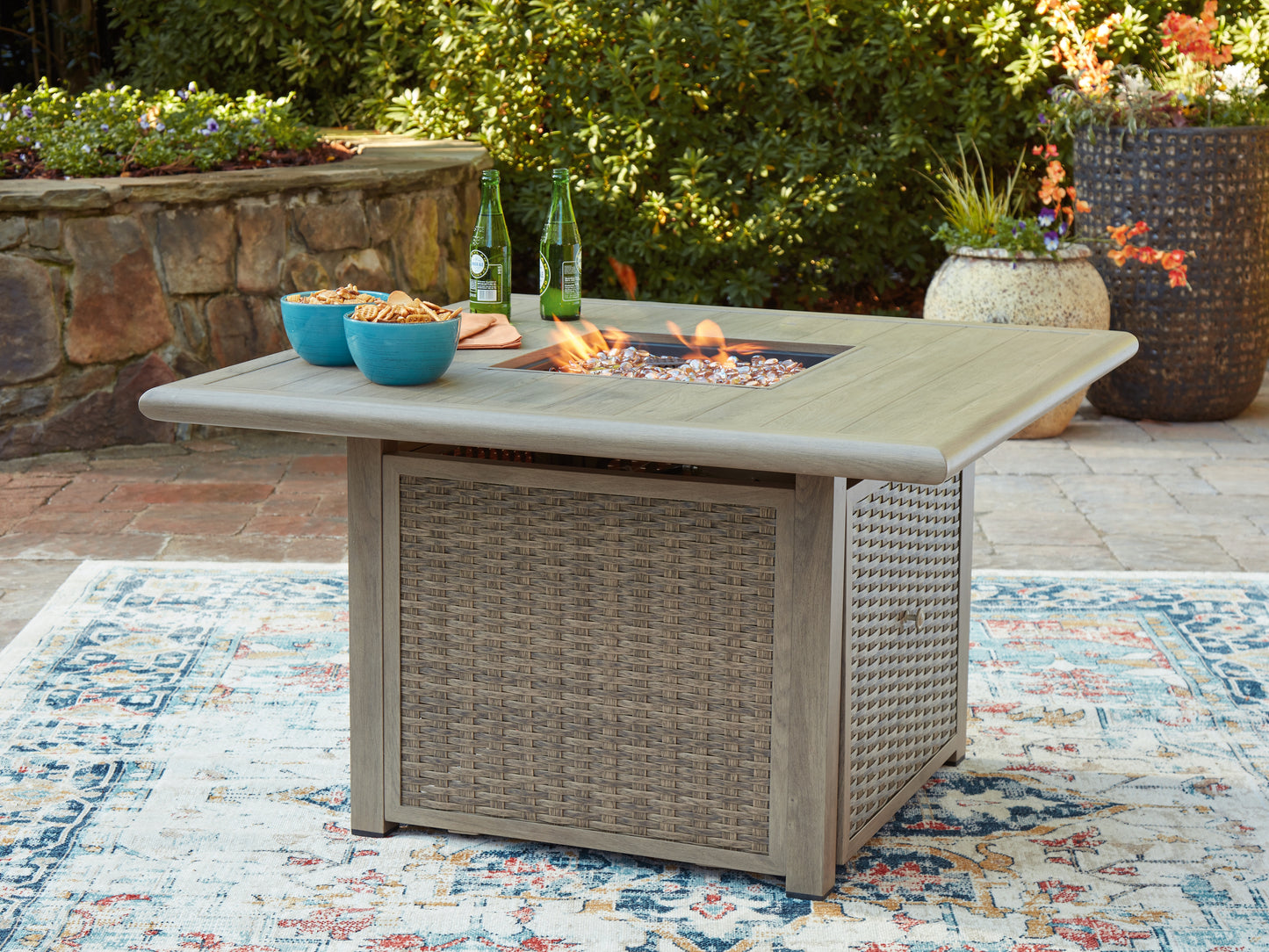 Ocala Furniture Outlet - Ashley Furniture - Cliff Trails Outdoor - Square Fire Pit Table / Beige - PCP690-772