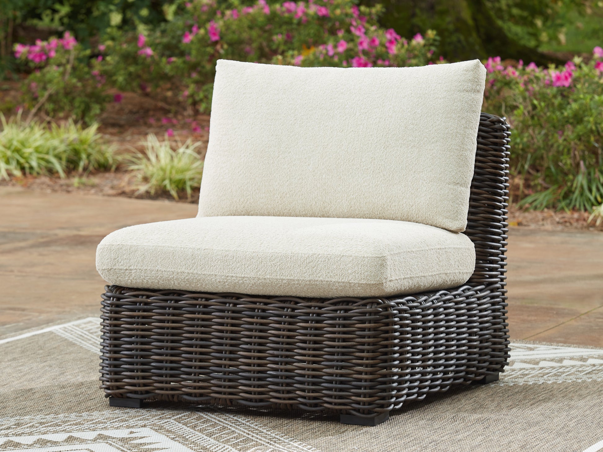 Ocala Furniture Outlet - Ashley Furniture - Kimora Outdoor - Armless Chair w/Cushion / Beige/Dark Brown - P711-846
