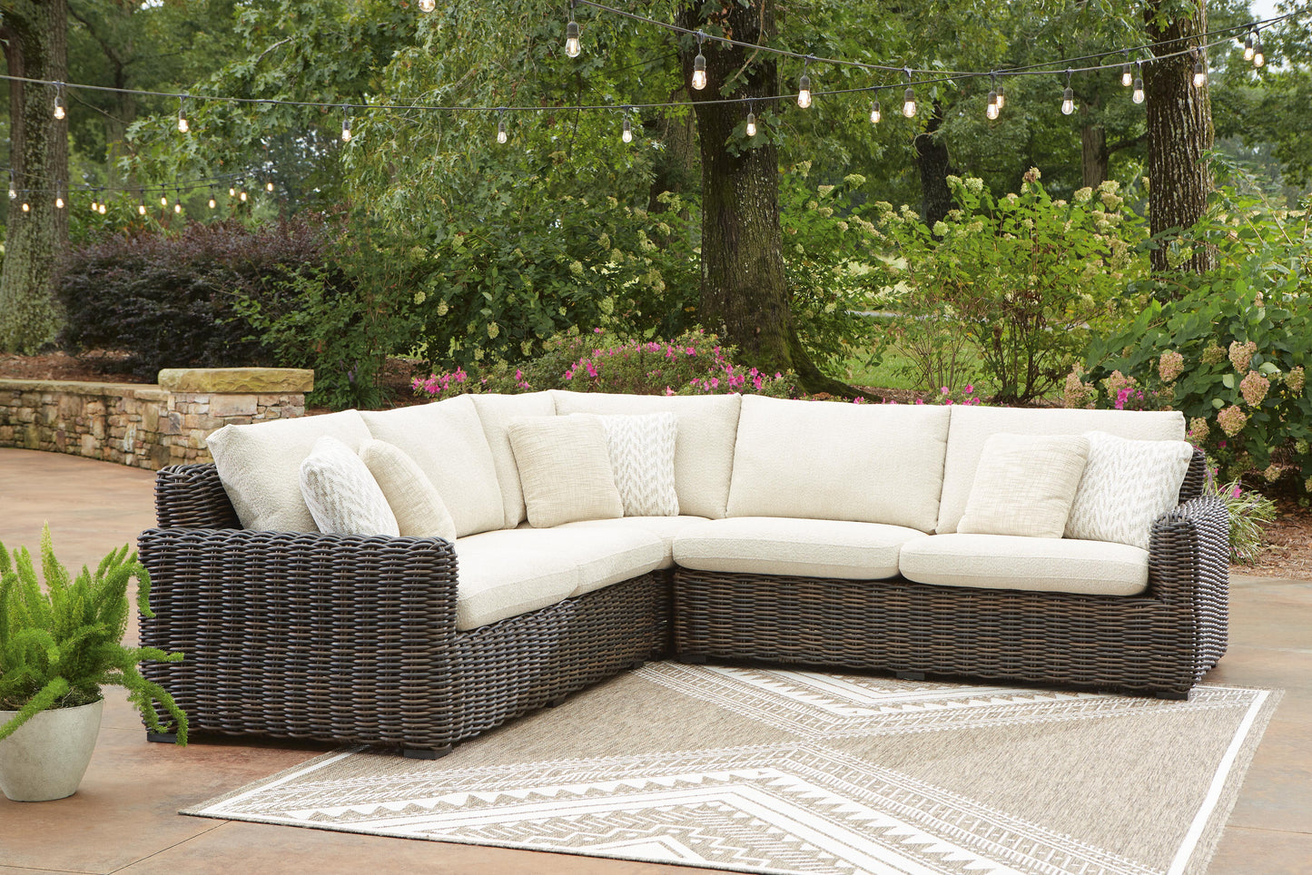 Ocala Furniture Outlet - Ashley Furniture - Kimora Outdoor - 3-Piece Outdoor Sectional / Beige/Dark Brown - P711P1