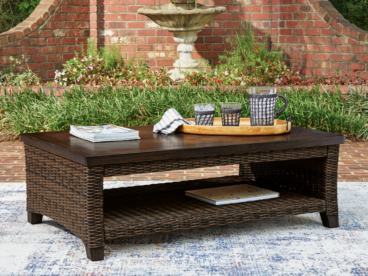 Ocala Furniture Outlet - Ashley Furniture - Monterey Point Outdoor - Rectangular Cocktail Table / Dark Brown - PCP760-701